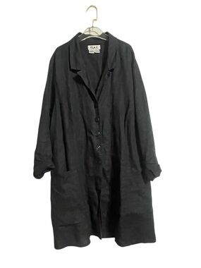Flax Black Linen Button-Front Midi Shirt Dress